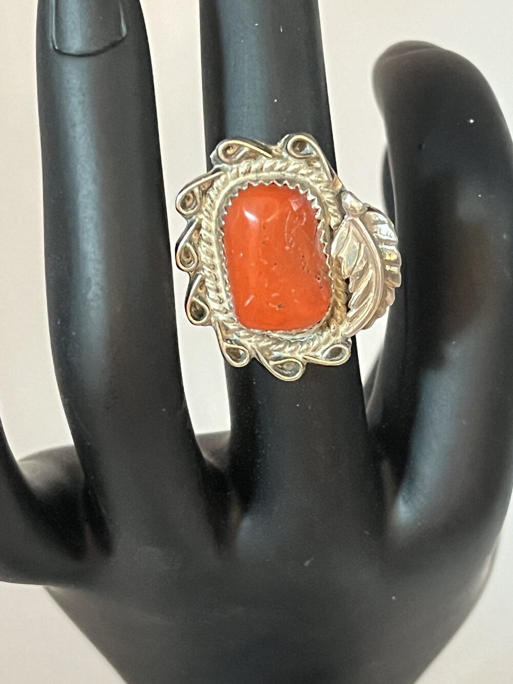 Rare Vintage Navajo Natural Coral Sterling Silver Ring